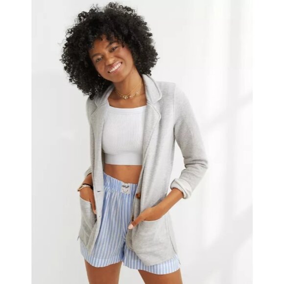 Aerie Womens Grey Knit  Fleece Blazer With Pockets Size S - Picture 2 of 8